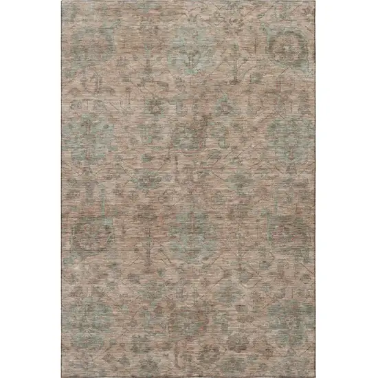 Coral And Gray Damask Washable Area Rug With UV Protection Photo 3
