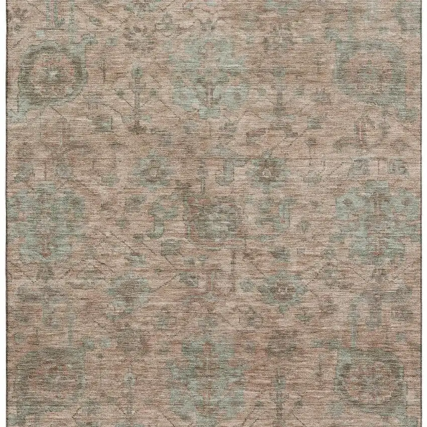 Coral And Gray Damask Washable Area Rug With UV Protection Photo 3