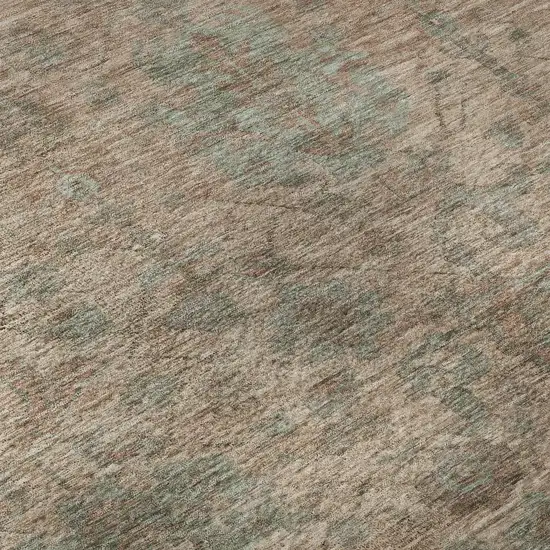 Coral And Gray Damask Washable Area Rug With UV Protection Photo 9