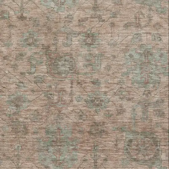 Coral And Gray Damask Washable Area Rug With UV Protection Photo 2