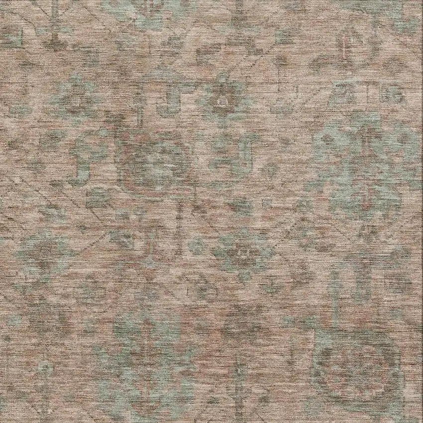 Coral And Gray Damask Washable Area Rug With UV Protection Photo 2