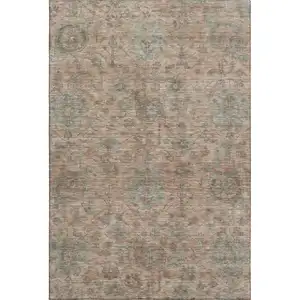 Photo of Coral And Gray Damask Washable Area Rug With UV Protection