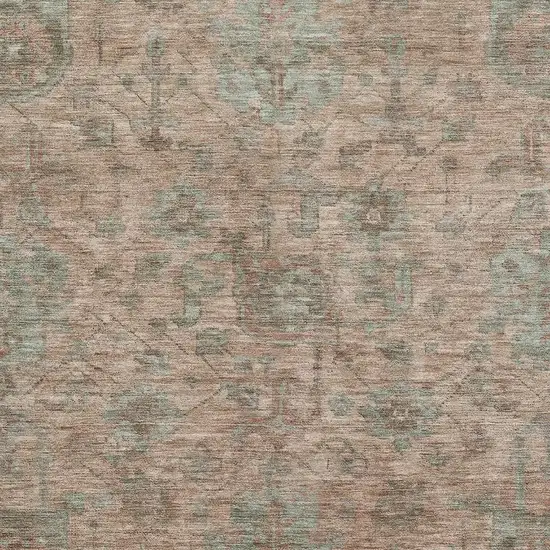 Coral And Gray Damask Washable Area Rug With UV Protection Photo 2