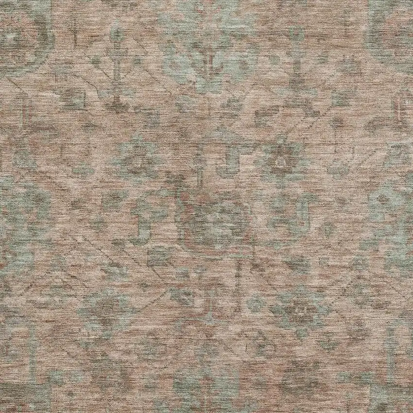 Coral And Gray Damask Washable Area Rug With UV Protection Photo 2