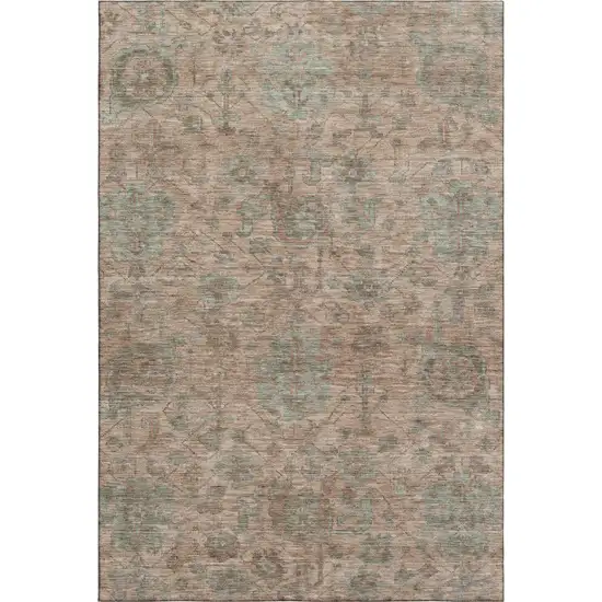Coral And Gray Damask Washable Area Rug With UV Protection Photo 1