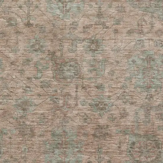 Coral And Gray Damask Washable Area Rug With UV Protection Photo 2