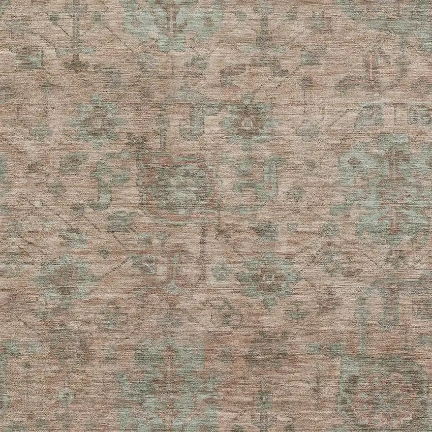 Coral And Gray Damask Washable Area Rug With UV Protection Photo 2