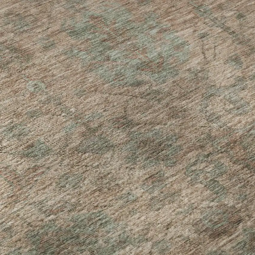 Coral And Gray Damask Washable Area Rug With UV Protection Photo 9