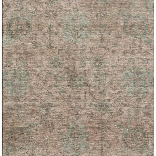 Coral And Gray Damask Washable Area Rug With UV Protection Photo 2