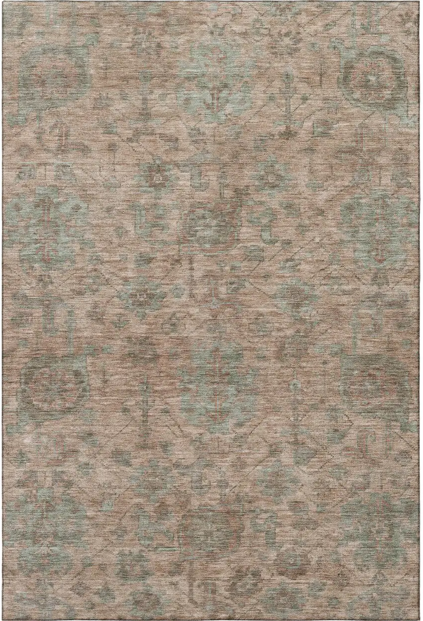 Coral And Gray Damask Washable Area Rug With UV Protection Photo 3