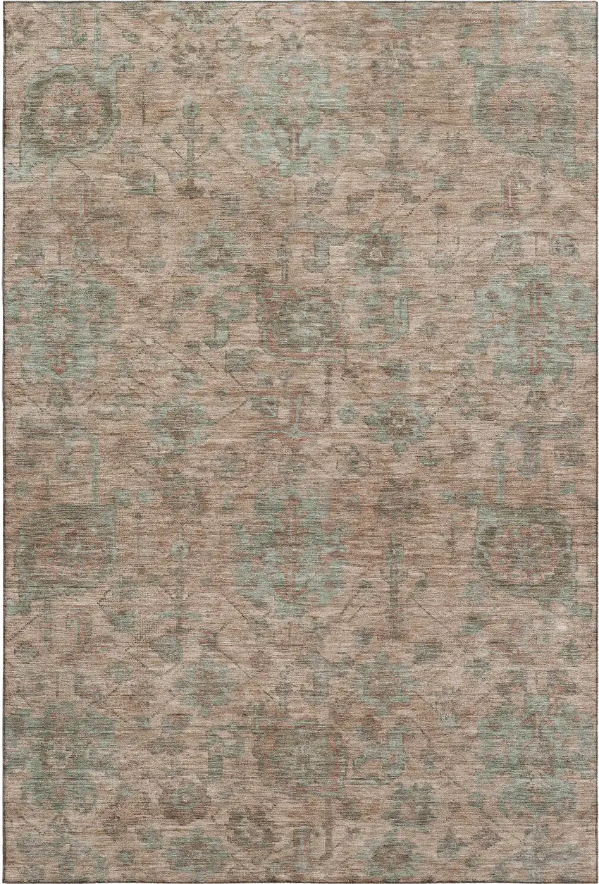 Coral And Gray Damask Washable Area Rug With UV Protection Photo 1