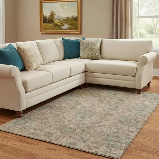 Coral And Gray Damask Washable Area Rug With UV Protection Photo 2