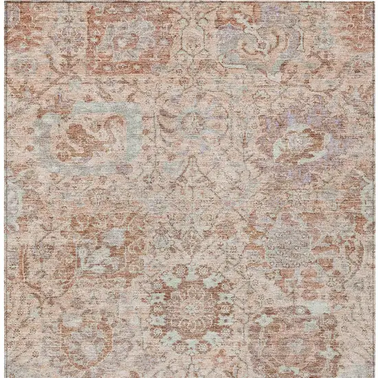 Coral And Gray Damask Washable Indoor Outdoor Area Rug Photo 5