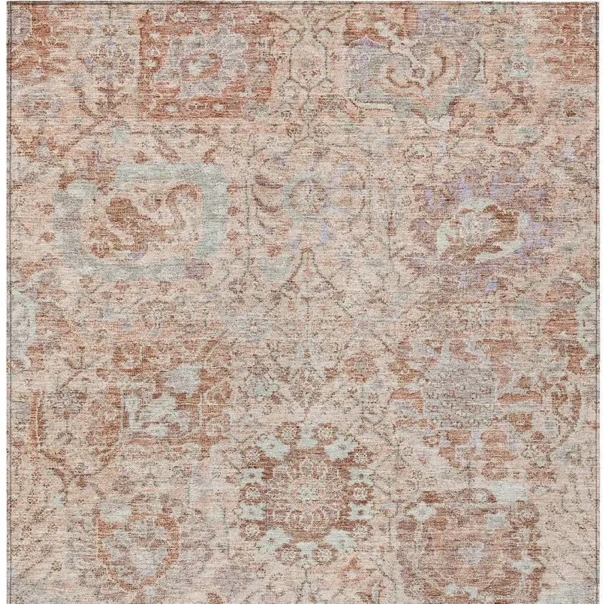 Coral And Gray Damask Washable Indoor Outdoor Area Rug Photo 5