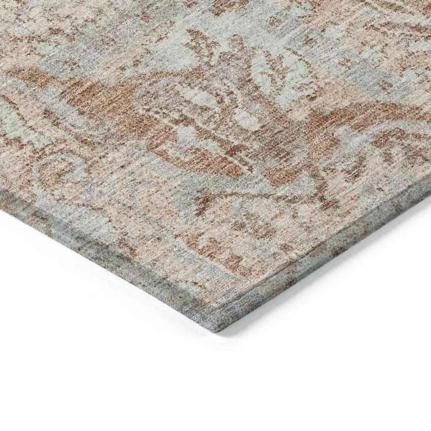 Coral And Gray Damask Washable Indoor Outdoor Area Rug Photo 4