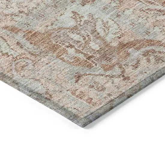 Coral And Gray Damask Washable Indoor Outdoor Area Rug Photo 4