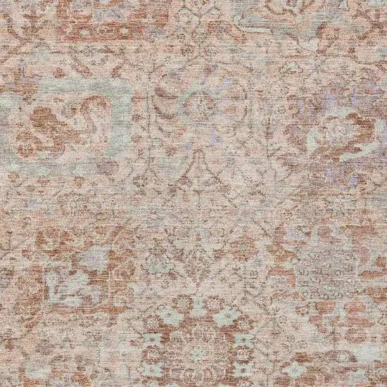 Coral And Gray Damask Washable Indoor Outdoor Area Rug Photo 5