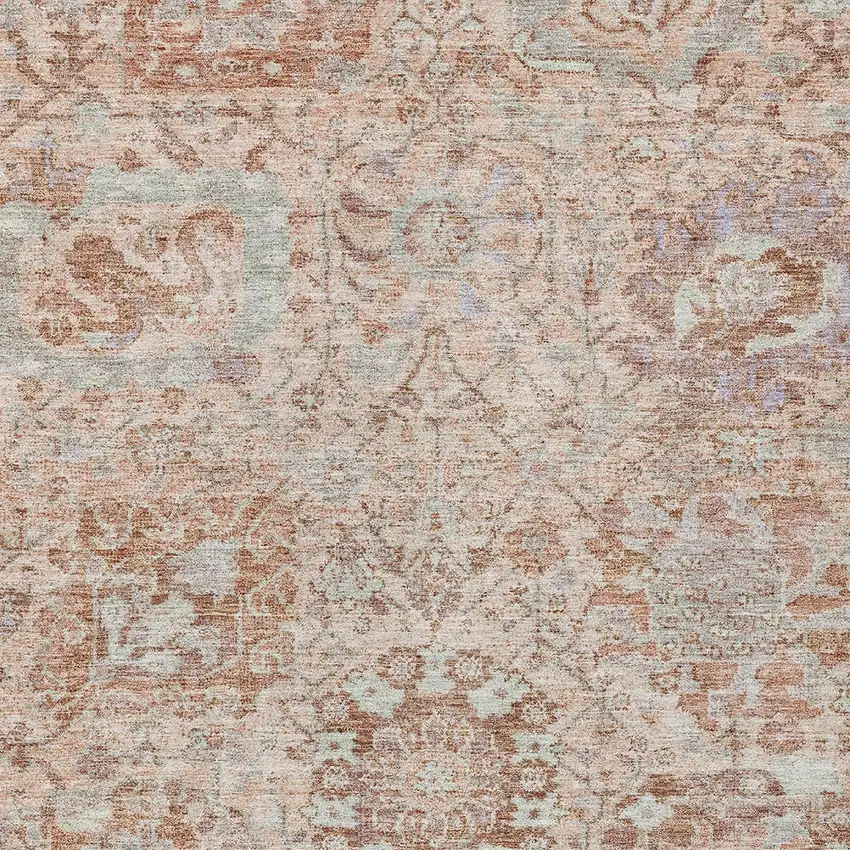 Coral And Gray Damask Washable Indoor Outdoor Area Rug Photo 5