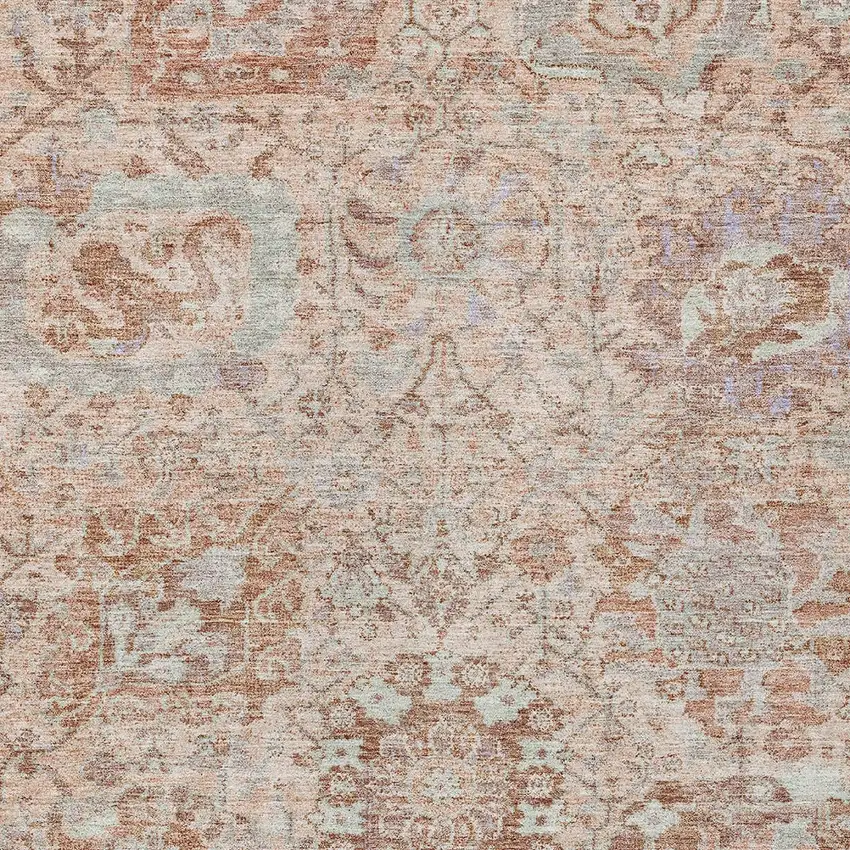 Coral And Gray Damask Washable Indoor Outdoor Area Rug Photo 5