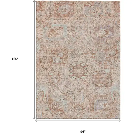 Coral And Gray Damask Washable Indoor Outdoor Area Rug Photo 7