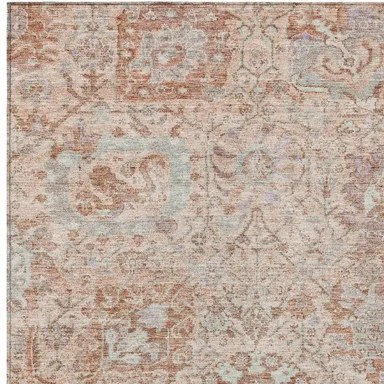 Coral And Gray Damask Washable Indoor Outdoor Area Rug Photo 5