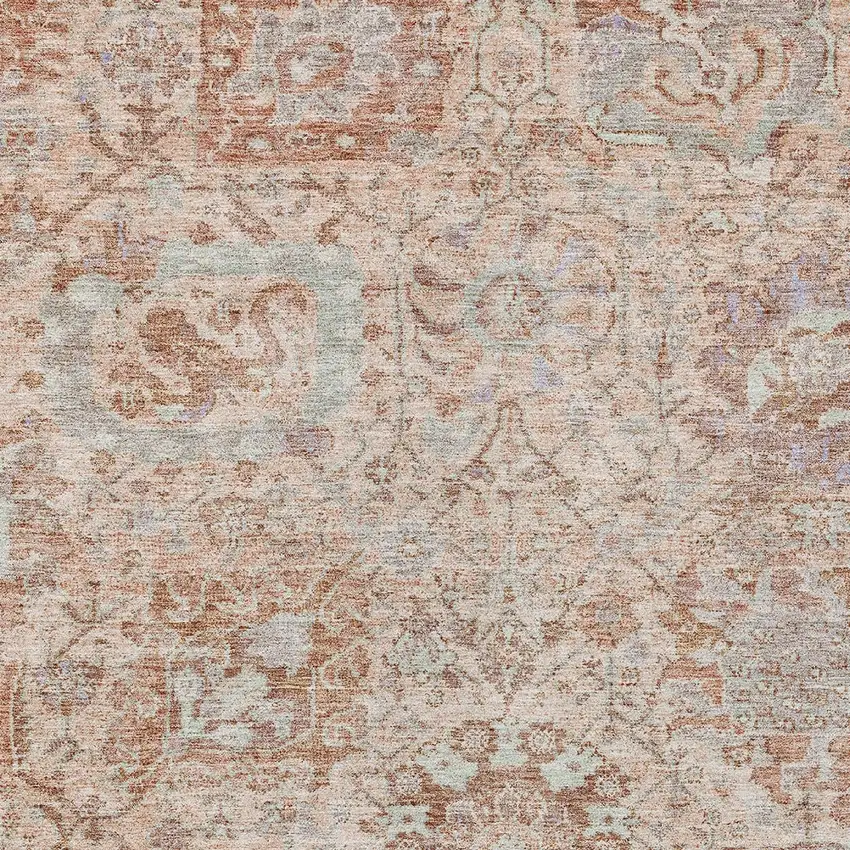 Coral And Gray Damask Washable Indoor Outdoor Area Rug Photo 5