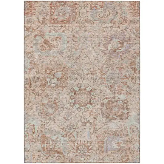 Coral And Gray Damask Washable Indoor Outdoor Area Rug Photo 2
