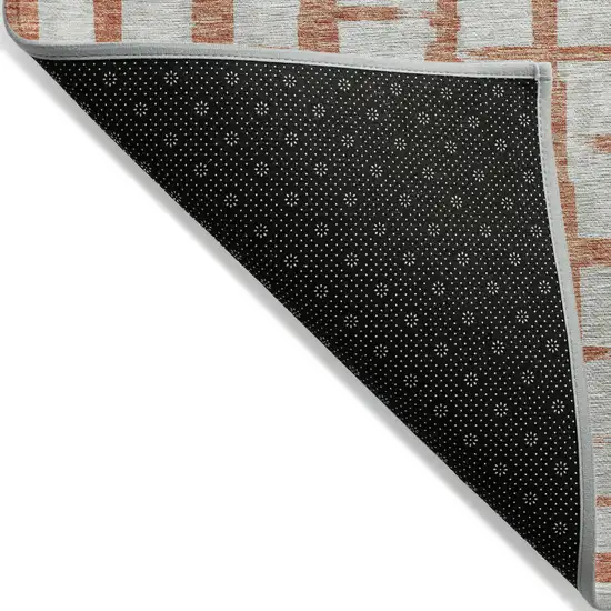 Coral And Gray Striped Washable Indoor Outdoor Area Rug Photo 4