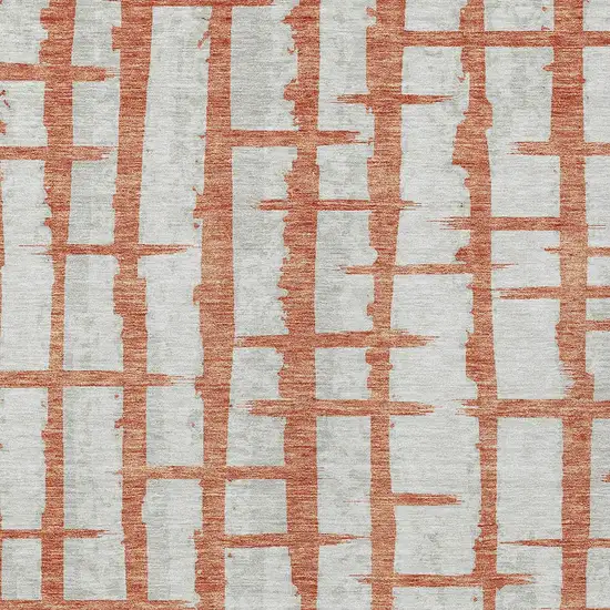 Coral And Gray Striped Washable Indoor Outdoor Area Rug Photo 6