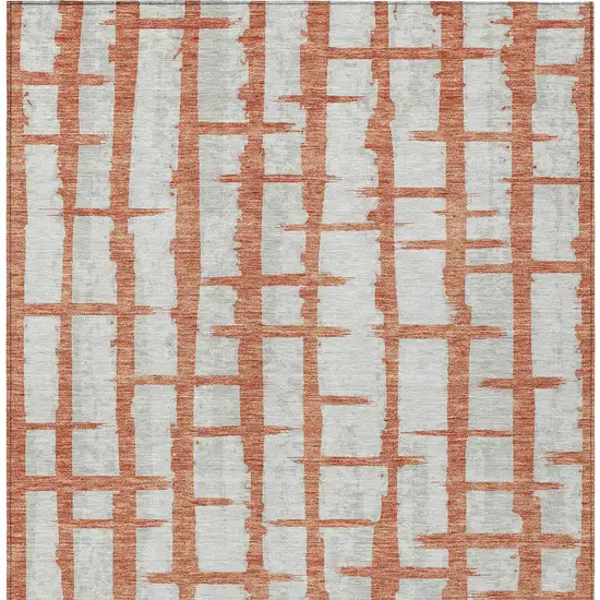 Coral And Gray Striped Washable Indoor Outdoor Area Rug Photo 6