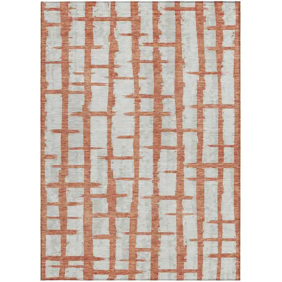 Coral And Gray Striped Washable Indoor Outdoor Area Rug Photo 7