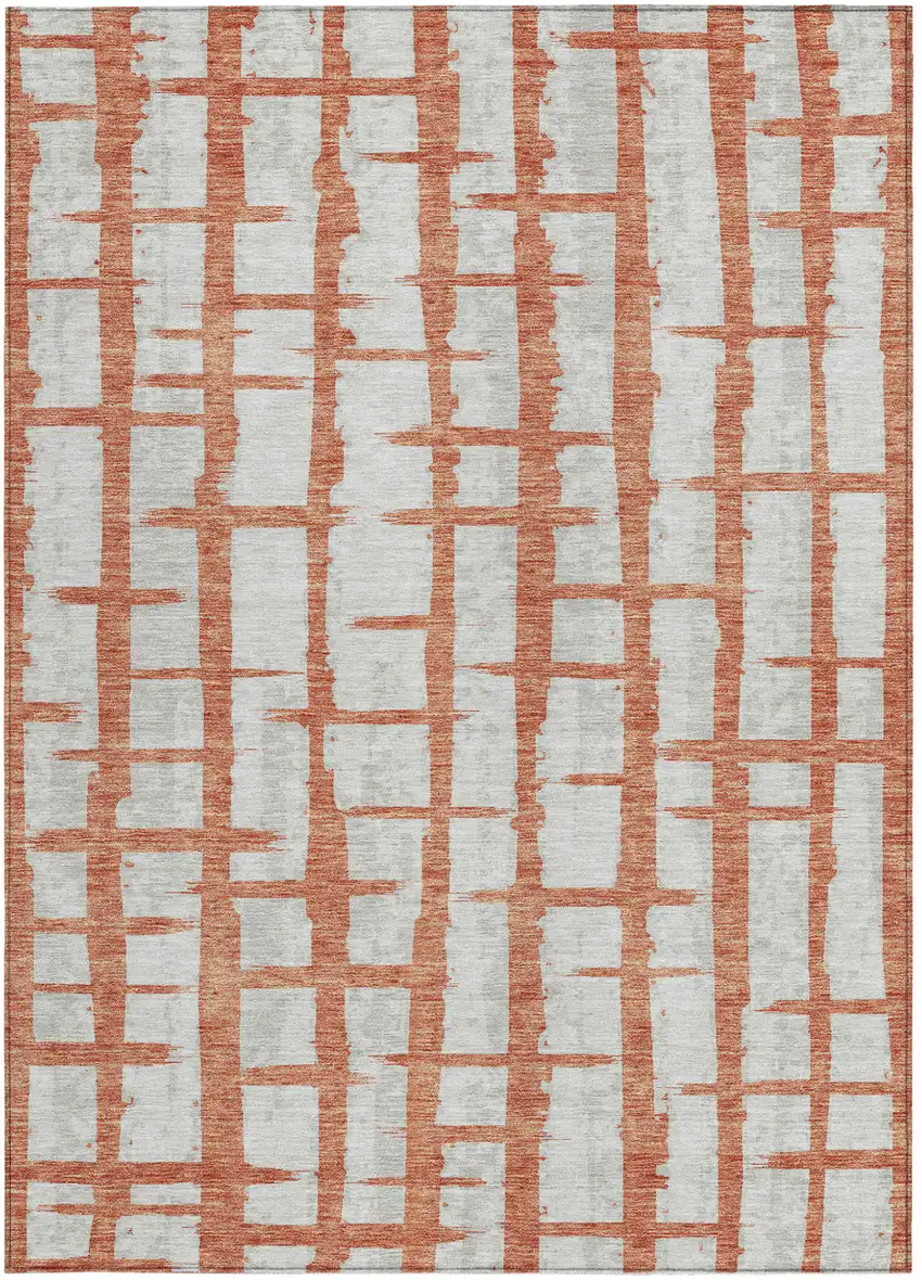 Coral And Gray Striped Washable Indoor Outdoor Area Rug Photo 7