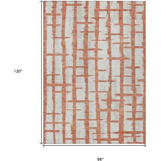 Coral And Gray Striped Washable Indoor Outdoor Area Rug Photo 3