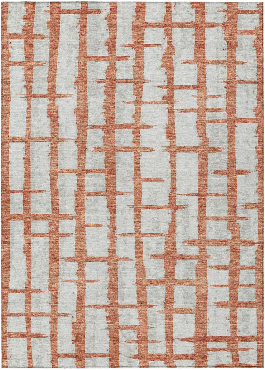 Coral And Gray Striped Washable Indoor Outdoor Area Rug Photo 2