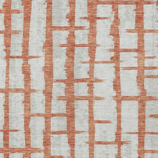 Coral And Gray Striped Washable Indoor Outdoor Area Rug Photo 6