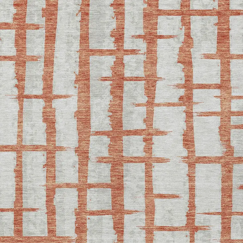 Coral And Gray Striped Washable Indoor Outdoor Area Rug Photo 6