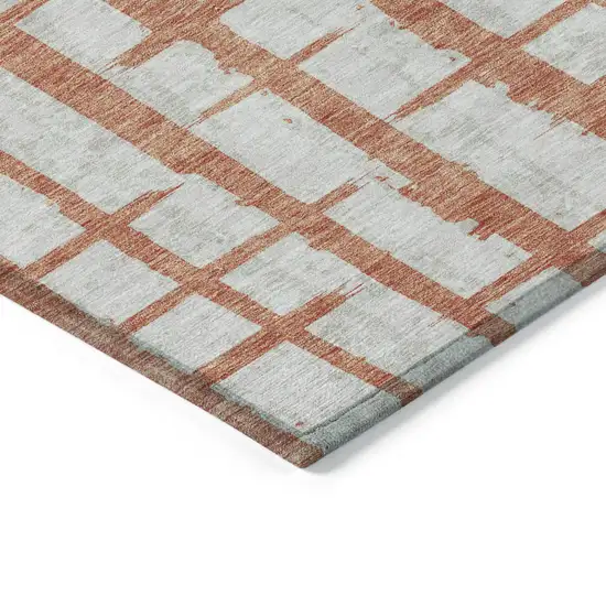Coral And Gray Striped Washable Indoor Outdoor Area Rug Photo 5
