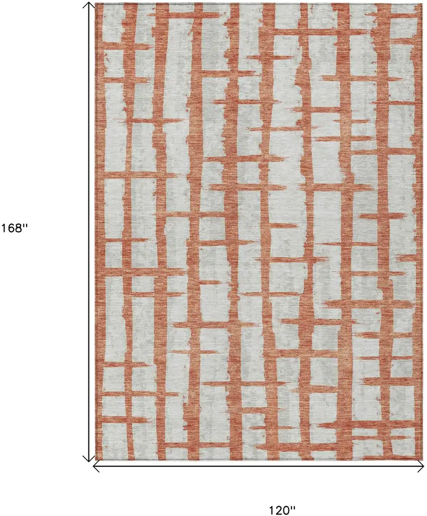 Coral And Gray Striped Washable Indoor Outdoor Area Rug Photo 3