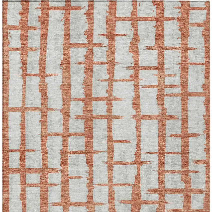 Coral And Gray Striped Washable Indoor Outdoor Area Rug Photo 7