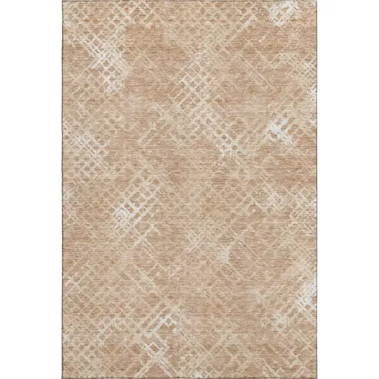 Coral And Ivory Abstract Geometric Washable Area Rug With UV Protection Photo 1