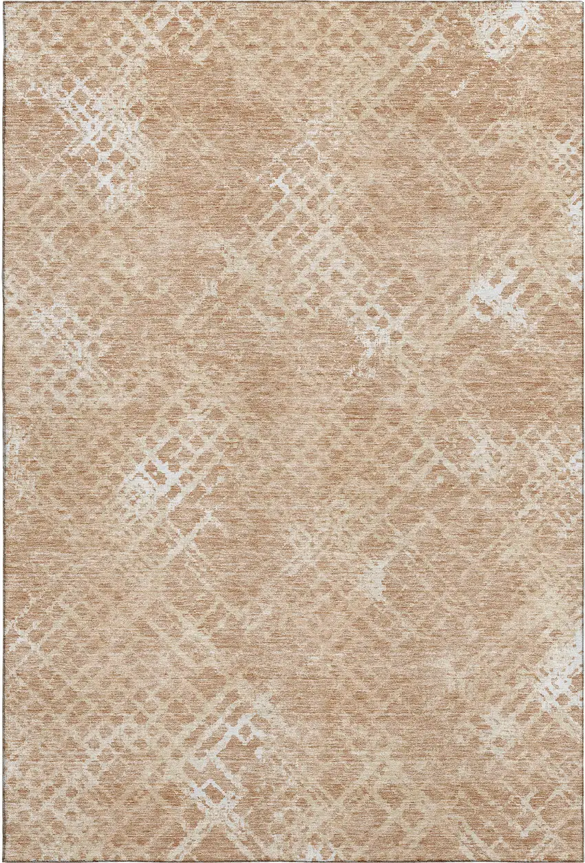 Coral And Ivory Abstract Geometric Washable Area Rug With UV Protection Photo 1