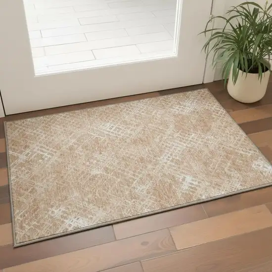 Coral And Ivory Abstract Geometric Washable Area Rug With UV Protection Photo 2