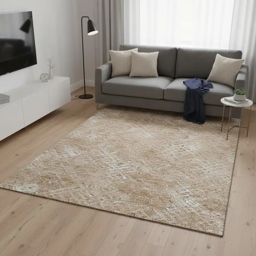 Coral And Ivory Abstract Geometric Washable Area Rug With UV Protection Photo 2