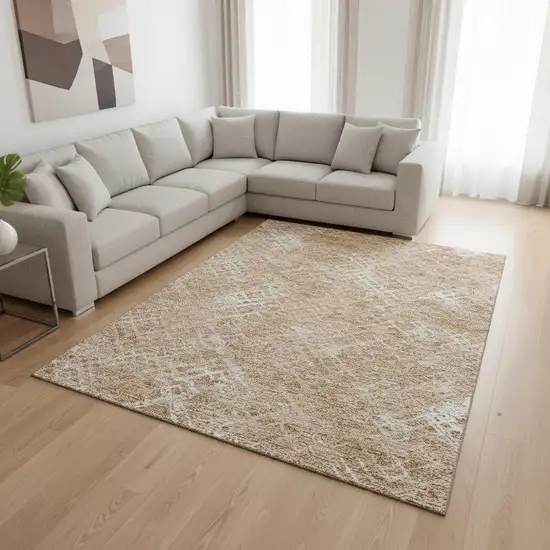 Coral And Ivory Abstract Geometric Washable Area Rug With UV Protection Photo 2