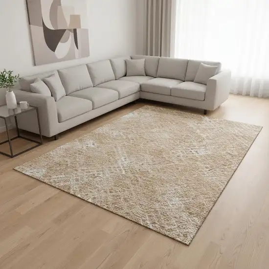 Coral And Ivory Abstract Geometric Washable Area Rug With UV Protection Photo 2