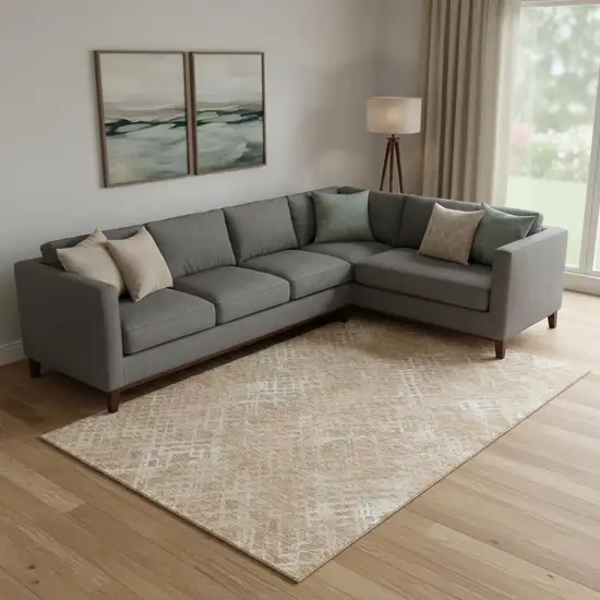 Coral And Ivory Abstract Geometric Washable Area Rug With UV Protection Photo 1