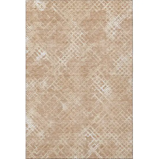 Coral And Ivory Abstract Geometric Washable Area Rug With UV Protection Photo 4