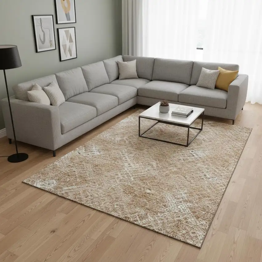 Coral And Ivory Abstract Geometric Washable Area Rug With UV Protection Photo 2