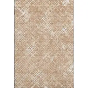 Photo of Coral And Ivory Abstract Geometric Washable Area Rug With UV Protection