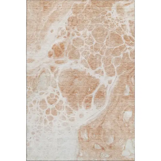 Coral And Ivory Abstract Washable Area Rug With UV Protection Photo 5